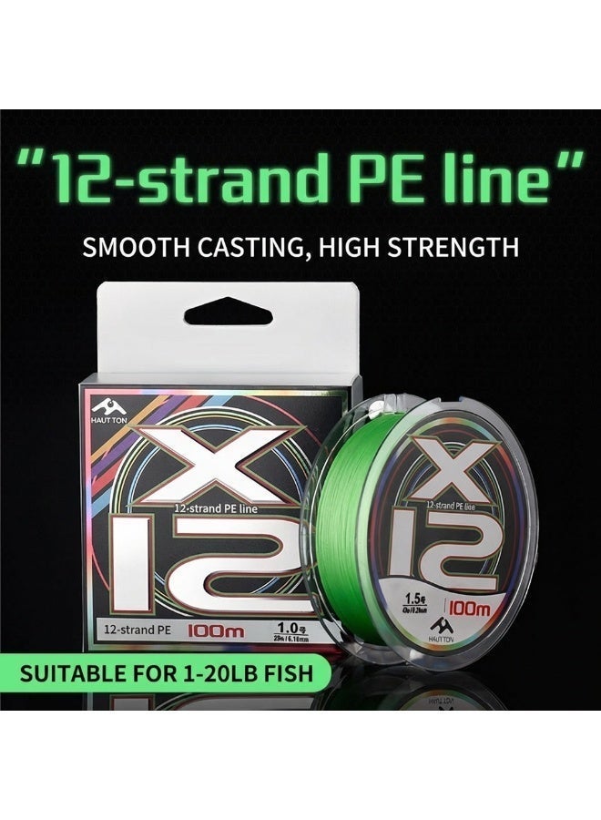 Fishing Superior Braided Fishing Line, Upgraded Green 12 Strand 100m PE Superline (1.0#) - Image 1